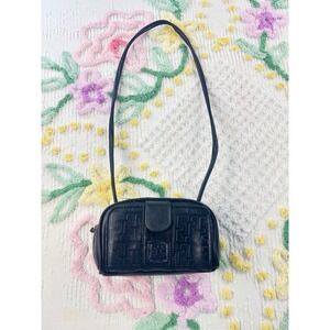 Sarne Black‎ Quilted Embossed Leather Mini Shoulder Bag with Mirror